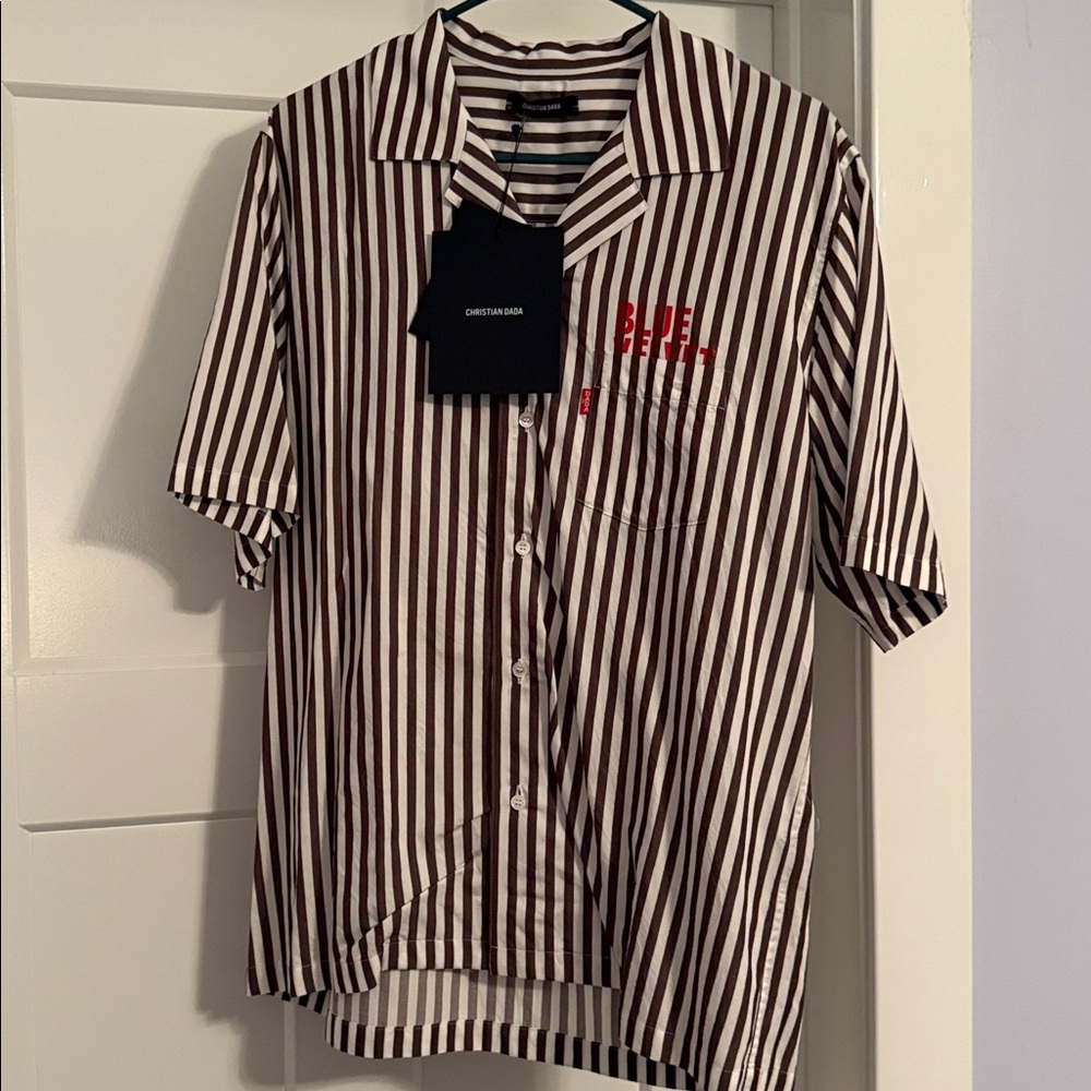 Christian Dada Blue Velvet Striped shirt